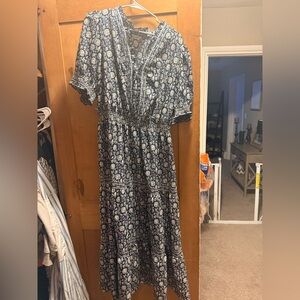 Max Studio Navy and White Printed Maxi Dress